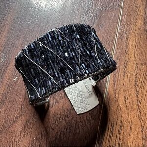 World Market Blue Black Beaded Cuff Bracelet